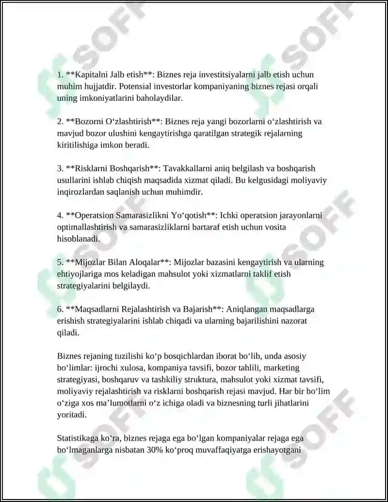 BIZNES REJA UNING MAZMUNI VA ISHLAB CHIQARISH TARTIBI 4