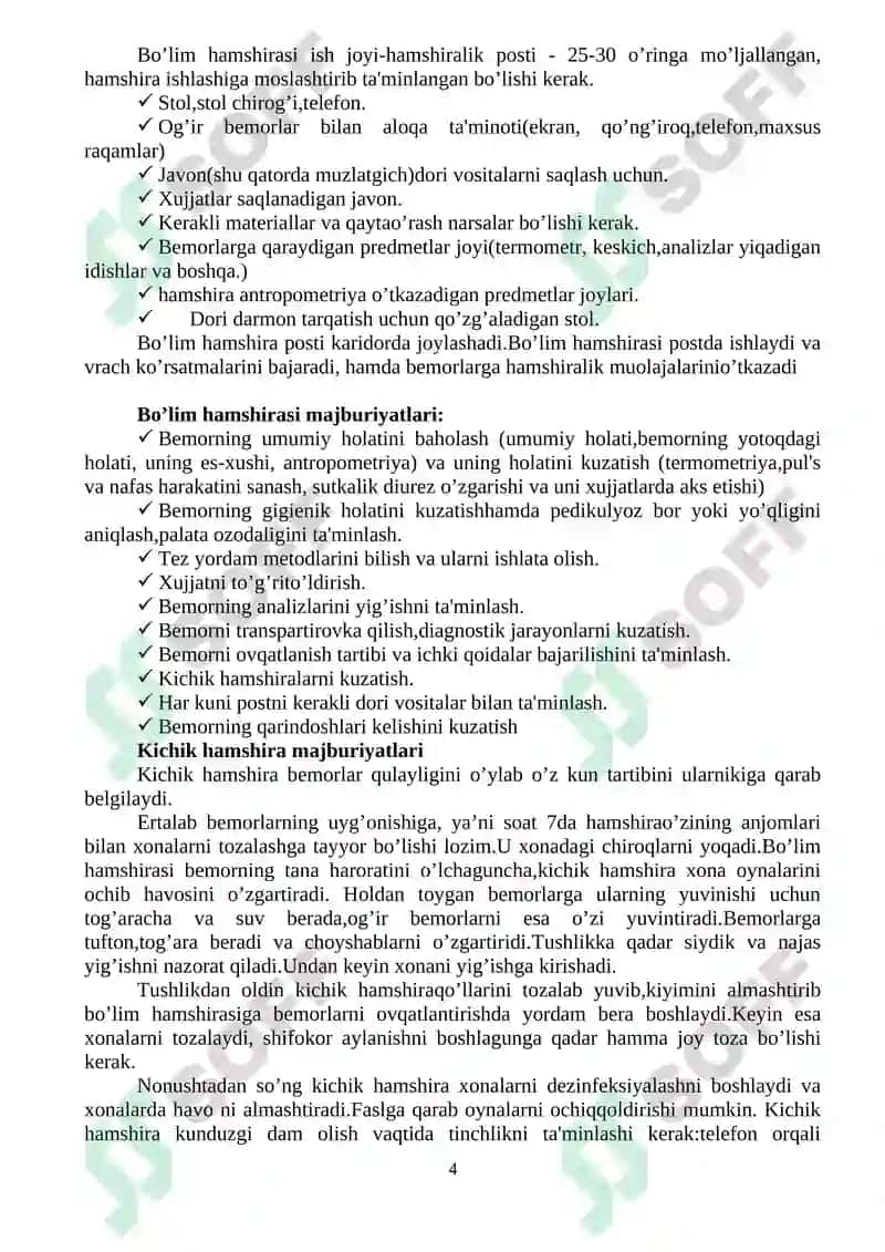 SHIFOXONANING TERAPEVTIK (DAVOLASH) BO’LIMI 4