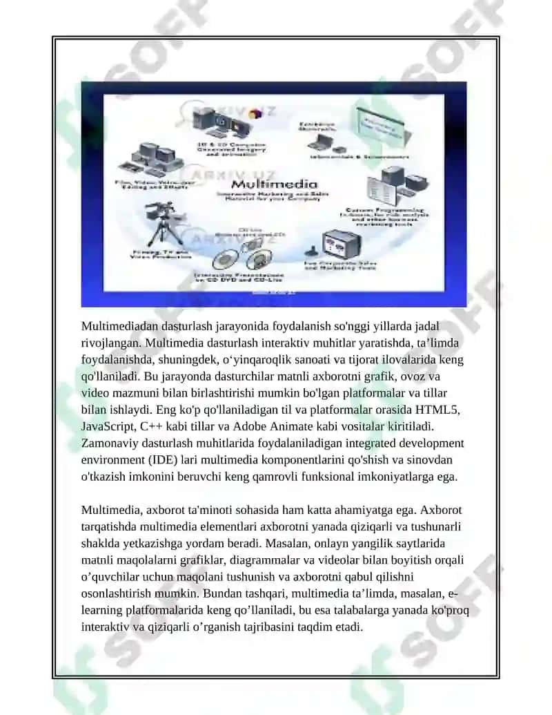 Multimedia va uning zamonaviy ta’minoti. Multimediadan axborot ta’minotida foydalanish. Multimediadan dasturlashda foydalanish 4