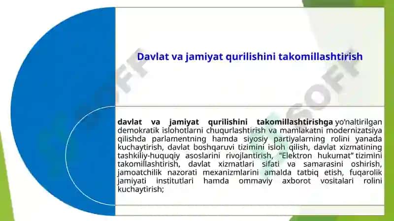 Yangi O‘zbekistonda Prezident Sh.M.Mirziyoyev rahbarligi vatashabbusi ostida amalga oshirilayotgan islohotlar 4