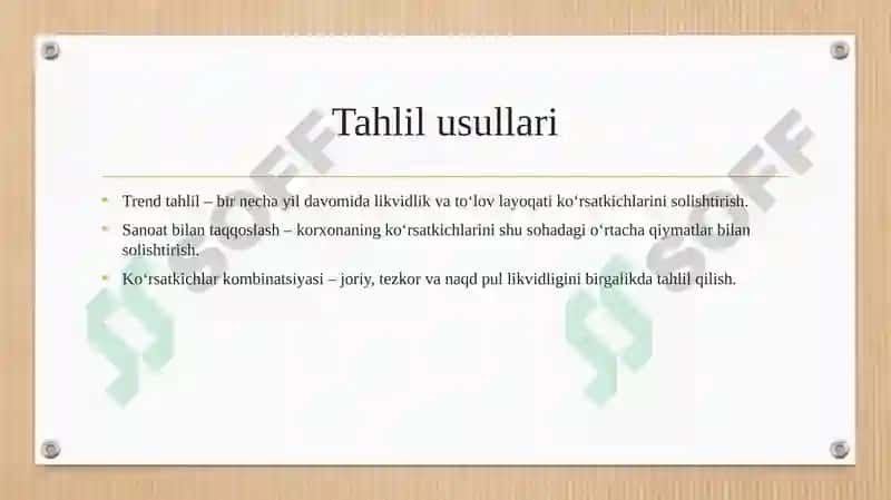 Buxgalteriya balanisining likvidligi va korxona to‘lov layoqatining tahlili 4