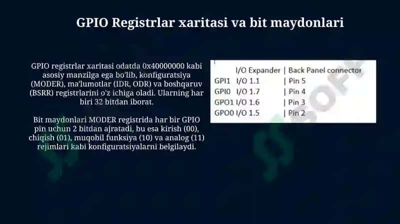 GPIO portlarining registrlar orqali boshqaruvi 4