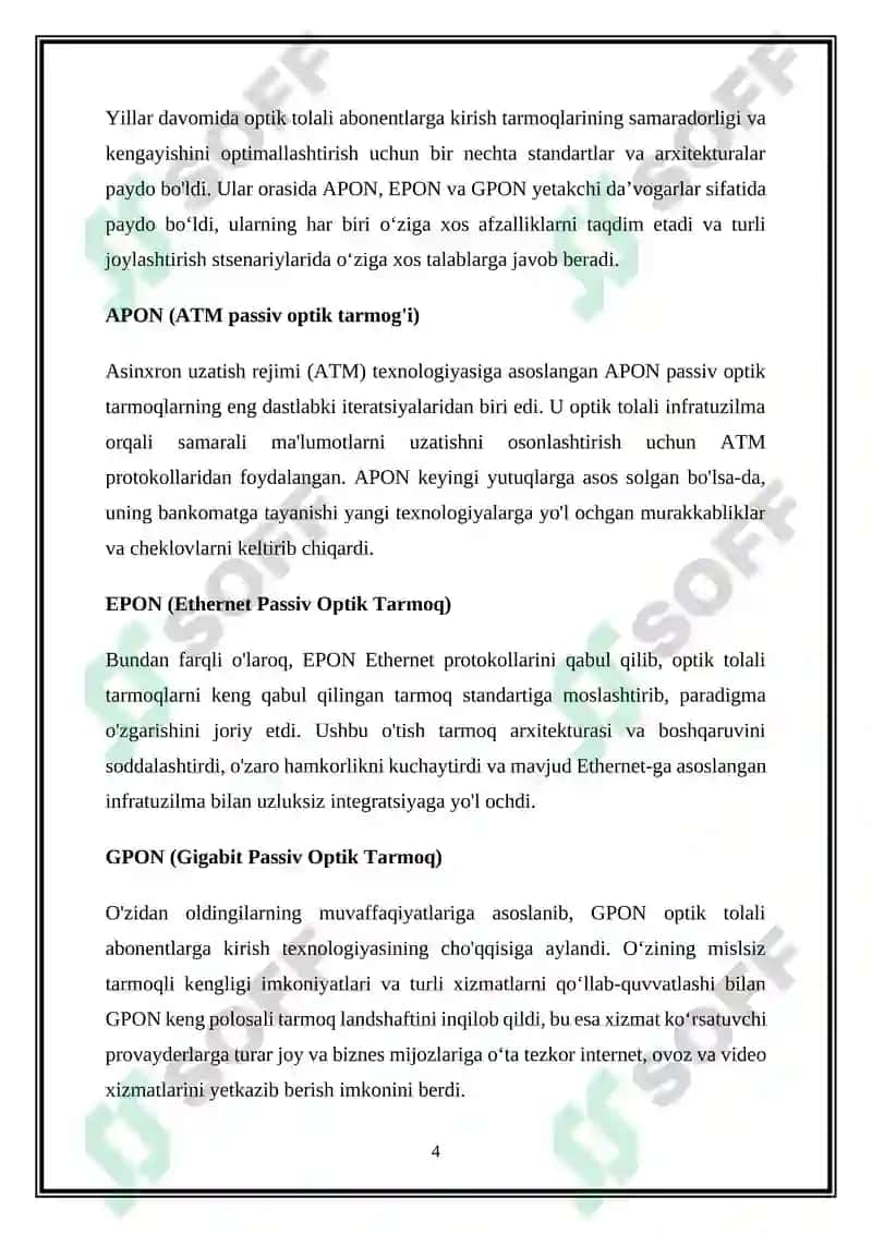 Tolali optik aloqa abonent kirish texnologiyasi 4