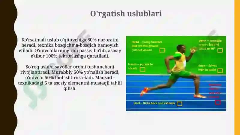 Yengilatletika turlari texnikasini o'rgatish 4