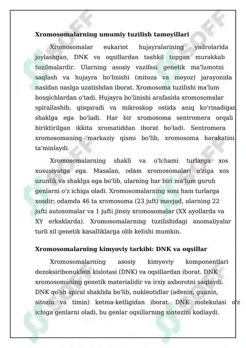 Odam va hayvon xromosomalarining morfofuksional xarakteristikasi 4