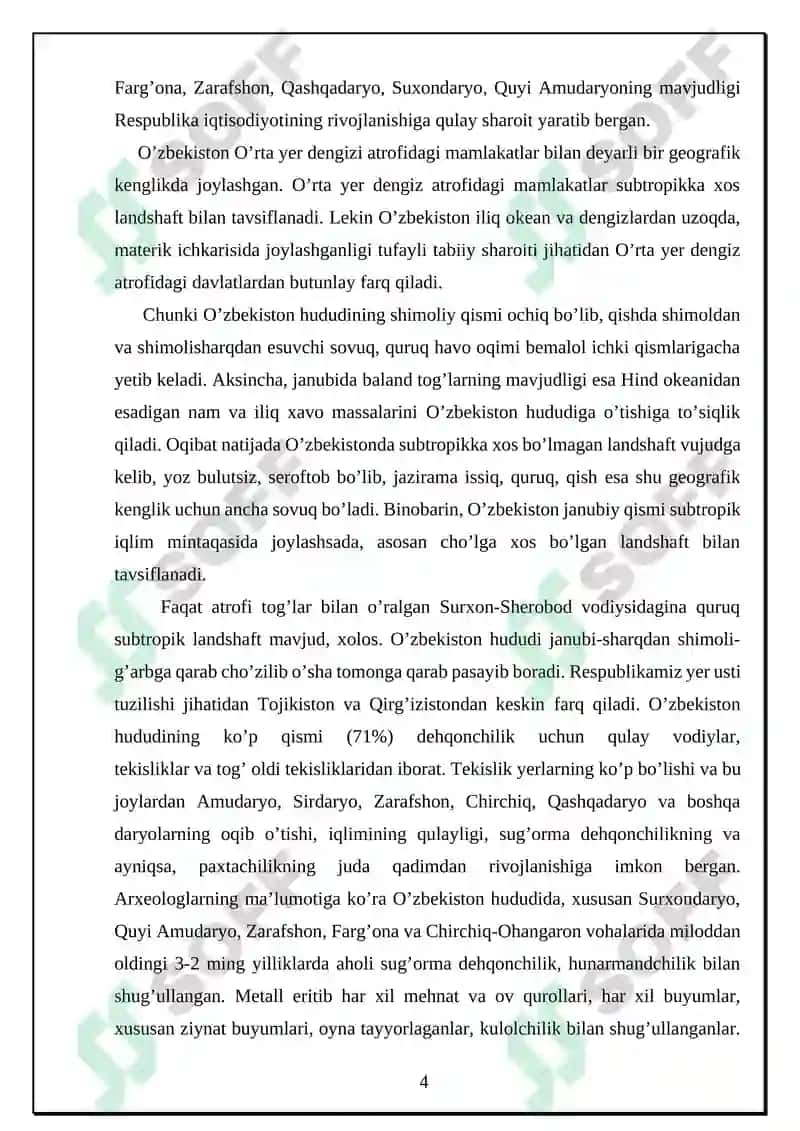 O‘zbekistonda suv oqimining hosil bo’lishi va yillik taqsimlanishi. O’zbekistonning daryolari kurs ishi 4