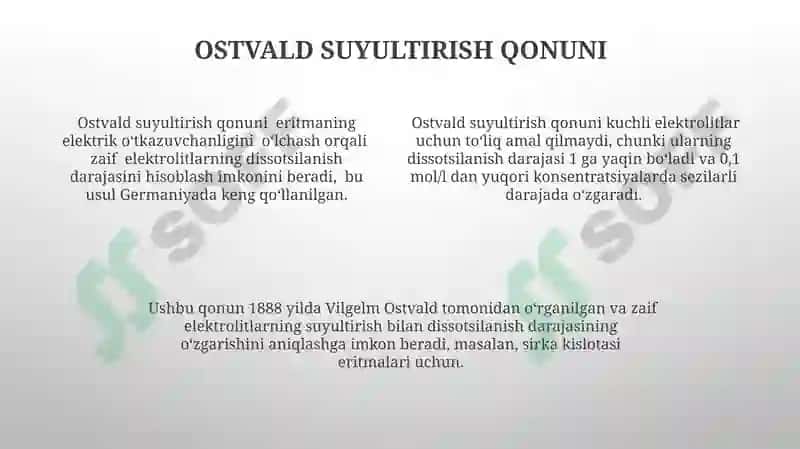 Kolarush va Ostvalni Suyultirish Qonuni 4