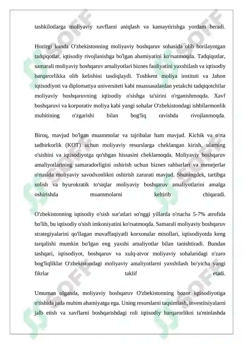 O'zbekiston bozor iqtisodiyotiga o'tish davrida Moliyaviy menejmentning axamiyati 4