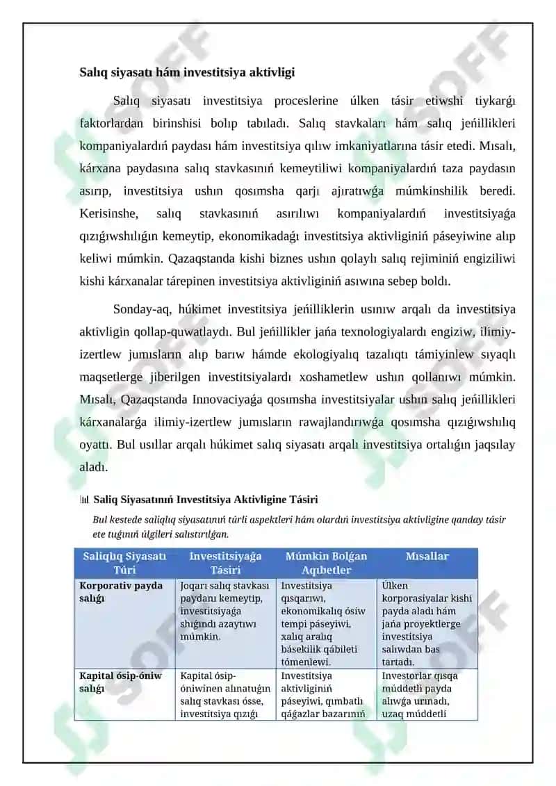 Húkimet finansınıń investitsiya proceslerine tiykarǵı tásirleri 4