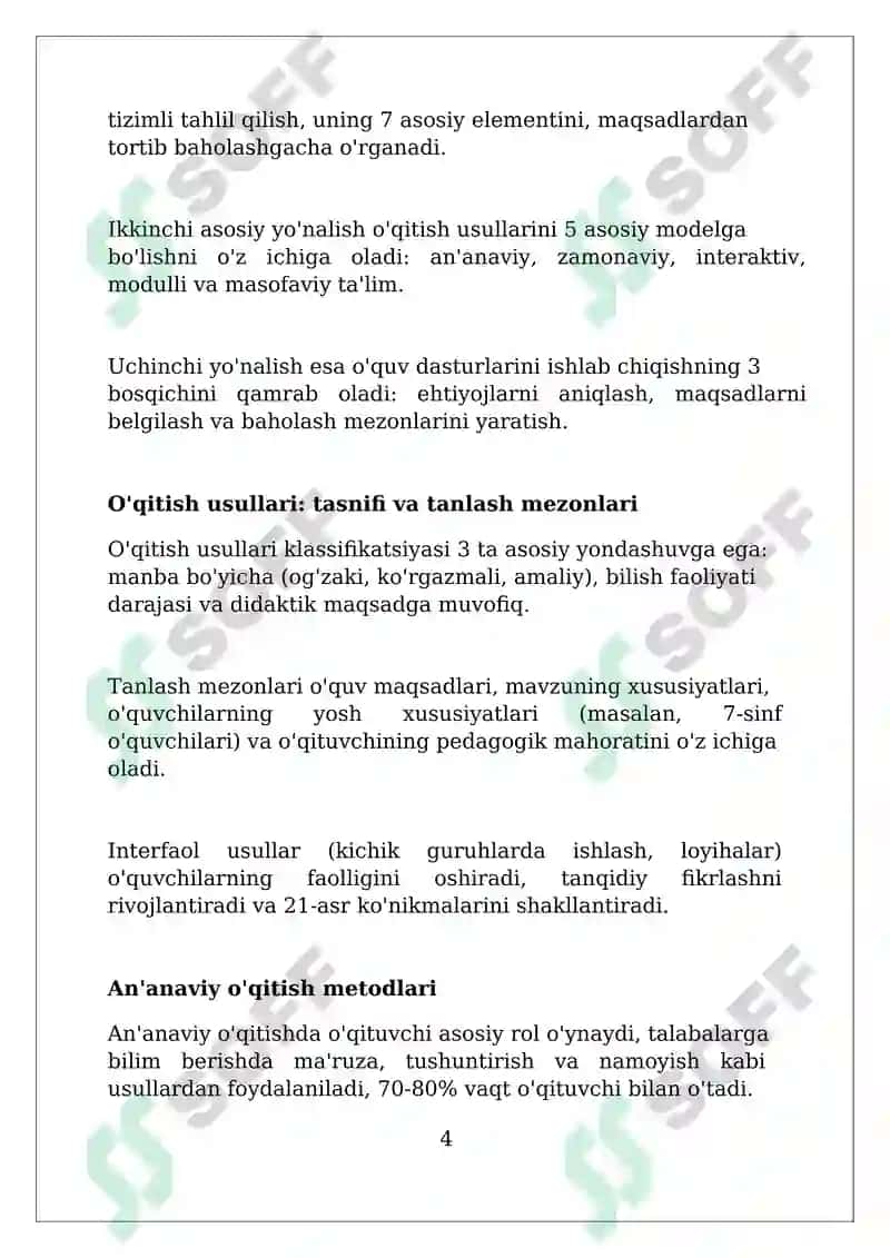 O'quv fanlarining metodik asoslari: Fanlarni o'qitish metodologiyasi va usullari 4