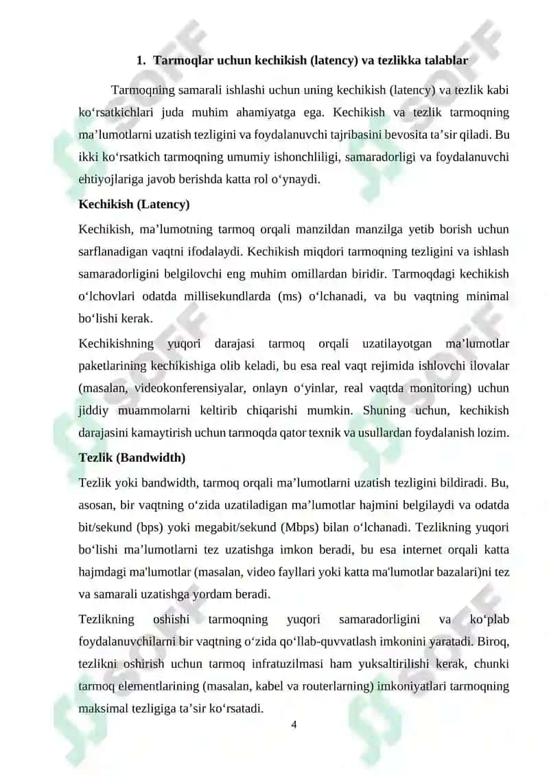Ma’lumotlar uzatish tarmoqlarining ishonchlilik ko`rsatkichlariga talablar va ularni oshirish usullari. Ma’lumotlar uzatish tarmoqlarida monitoring usullari va protokollari 4