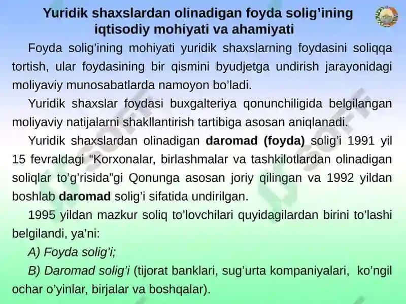 Yuridik shaxslardan olinadigan foyda solig'i 4