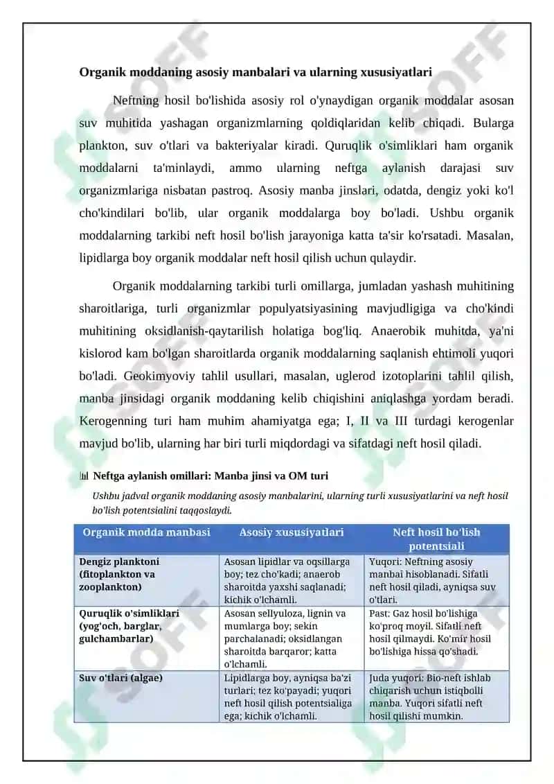 Organik moddalarning neftga aylanish omilari 4