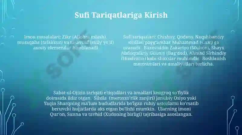 Sabot-ul ojizin asarida e'tiqod masalalari, Tariqatlar silsilsasi mavzusiga taqdimot tayyorlash 4
