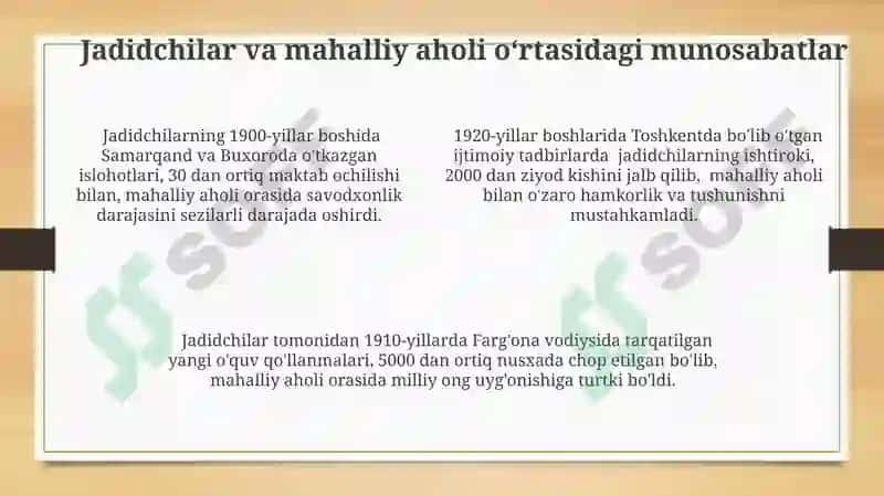 Jadid ma'rifatparvarlarnin olka ijtimoviy-ma'naviy hayotida tutgan o'rni 4