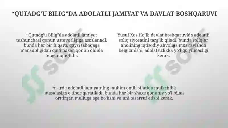 Yusuf Xos Hoji iqtisodiy boshqaruv, adolatli jamiyat 4