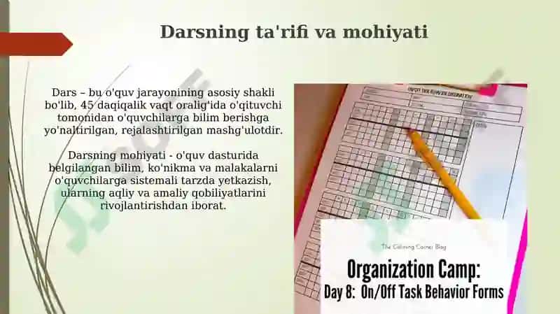 Dars - Ta'limni tashkil etishning asosiy shakli 4