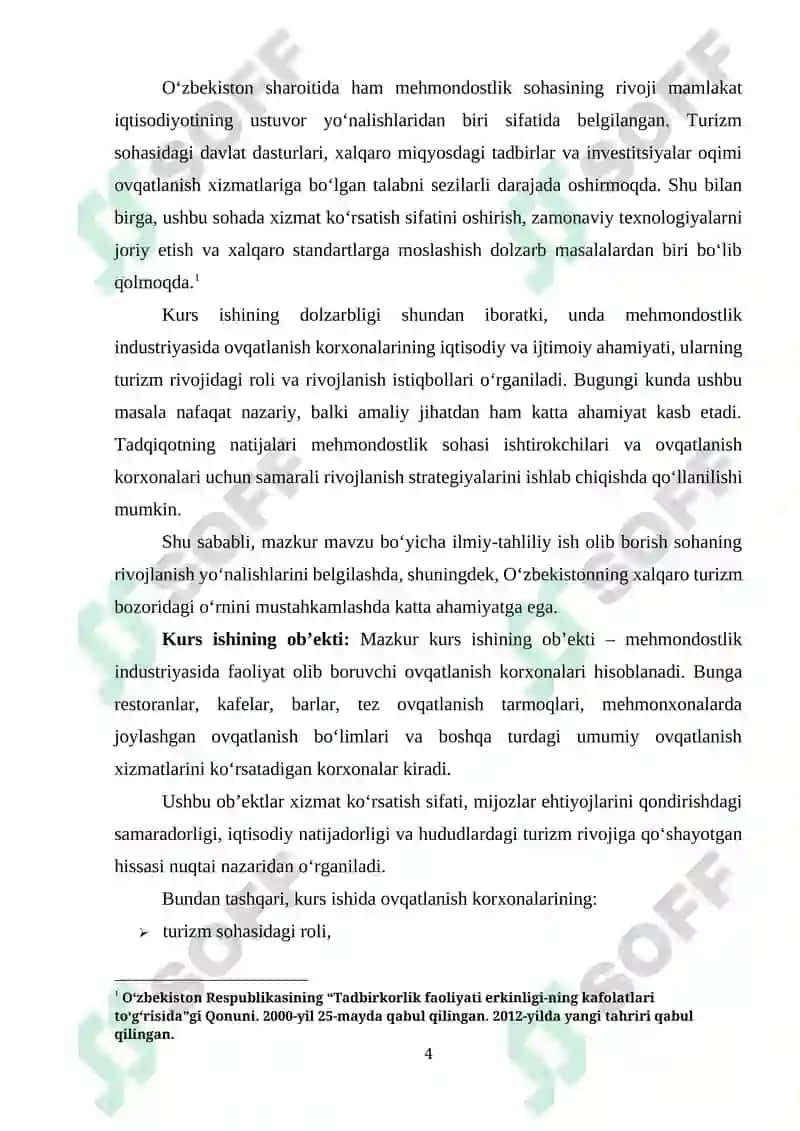 "MEHMONDO‘STLIK INDUSTRIYASIDA OVQATLANISH KORXONALARINING O‘RNI" 4