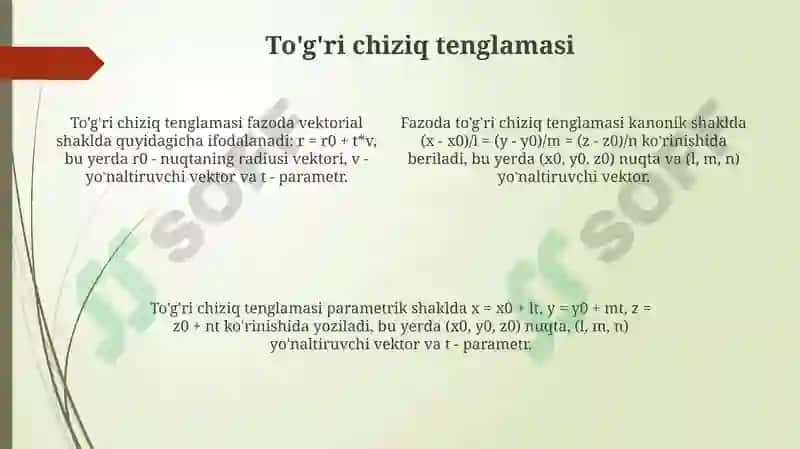 Fazoda toʻgʻri chiziq va tekislikka doir asosiy masalalar 4