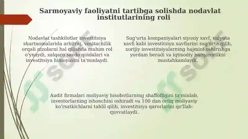 Sarmoyaviy faoliyatni tartibga solishda davlat institutlarining roli 4