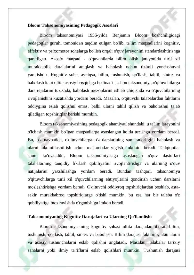 Bloom taksonomiyasi: Asoslar va darajalar 4