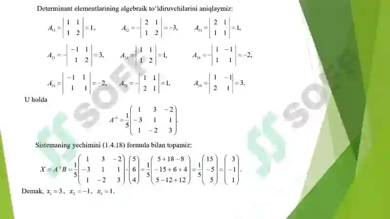 Chiziqli algebraik tenglamalar sistemasini yechishning matritsa usuli 4
