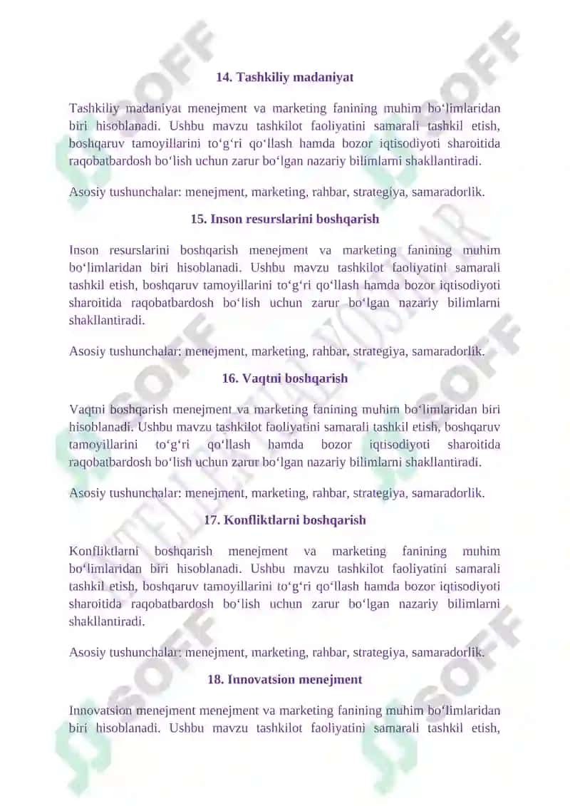 Menejment va marketing fanidan 50 ta tarqatma material. TALABALAR UCHUN 4