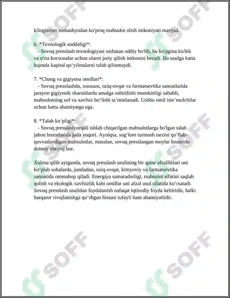 ZAYTUN MOYIDAN SOVUQ PRESSLASH USULI BILAN MOY OLISH TEHNALOGIYASI 4