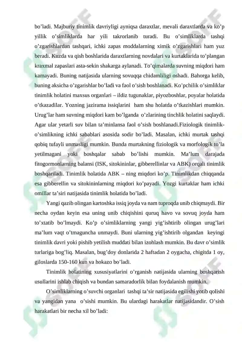 OʻSIMLIKLARNING KOʻPAYISH FIZIOLOGIYASI VA OʻSIMLIKLARDAGI TINIM HOLATI 4