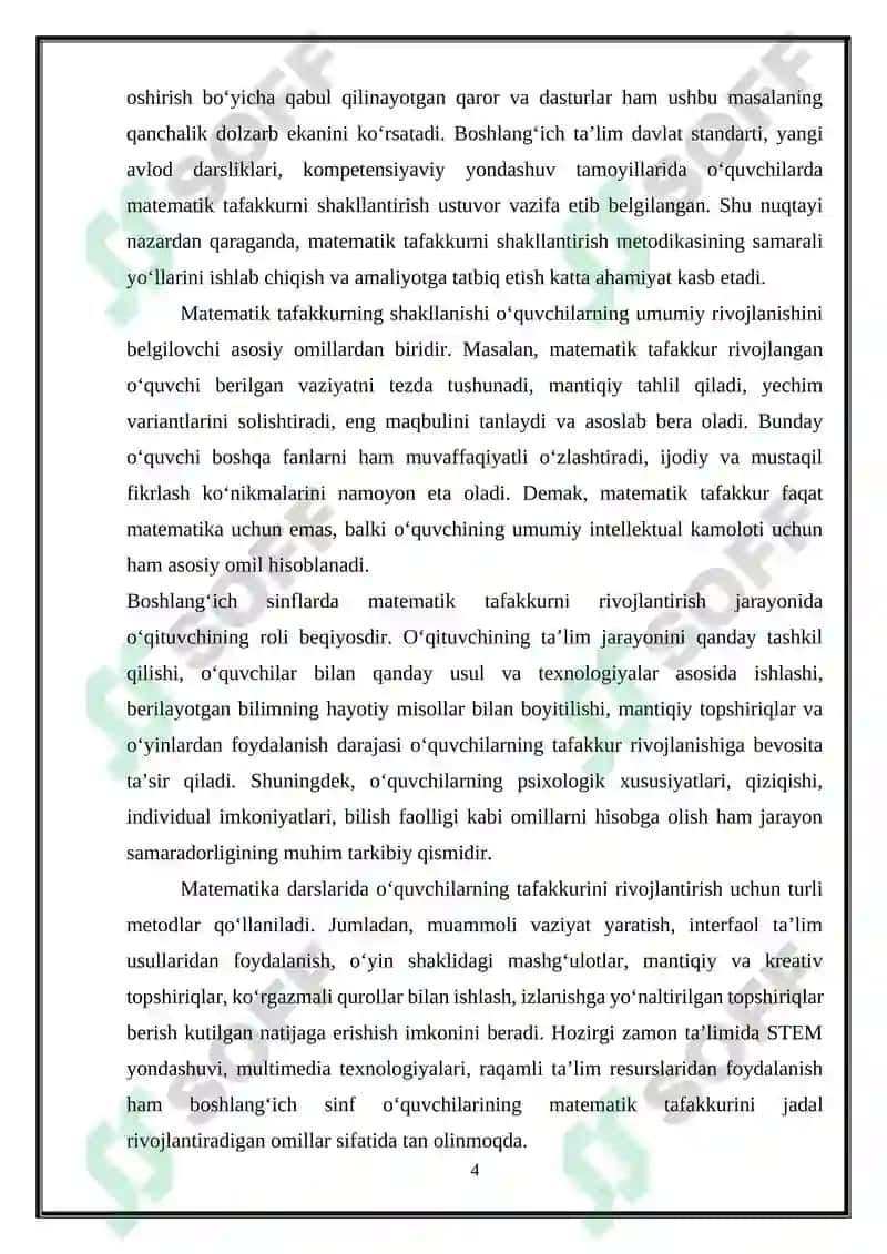 "MATEMATIKA O‘QITISH METODIKASI" 4