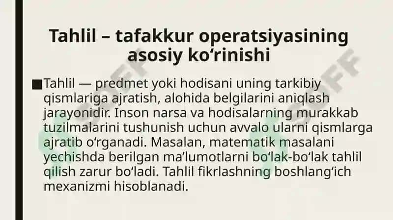 Taffakur aperatsiyalari, taffakur shakllari turlari 4