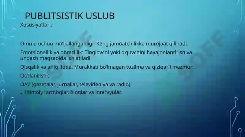 Nutq uslublari (publitsistik, ilmiy uslub va rasmiy- idoraviy uslublar). Annotatsiya. Annotatsiya turlari. Annotatsiya uchun leksik va grammatik klishelаr. 4