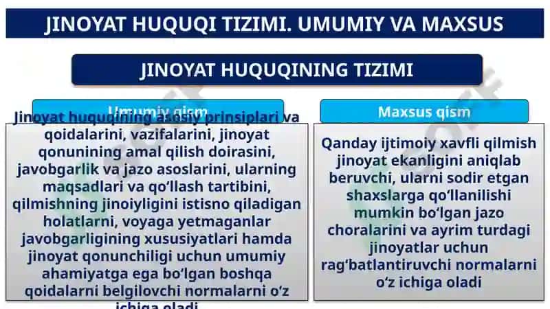 JINOYAT HUQUQI  MAXSUS QISMI TUSHUNCHASI,  UNING TIZIMI  VA AHAMIYATI 4