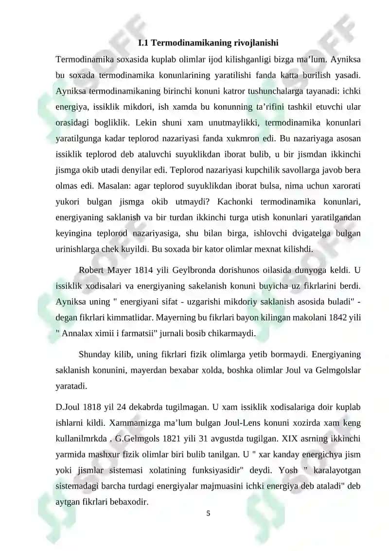 Termodinamika fanining rivojlanish bosqichlari va vazifalari. 4