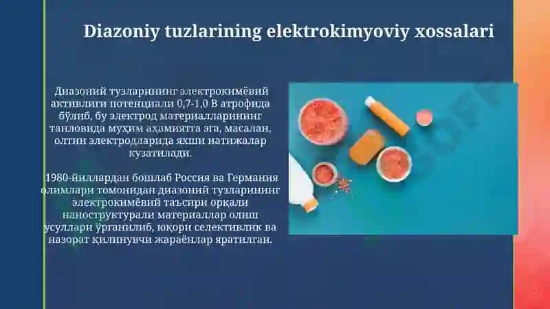 Diazoniy tuzlari asosidagi materiallar 4