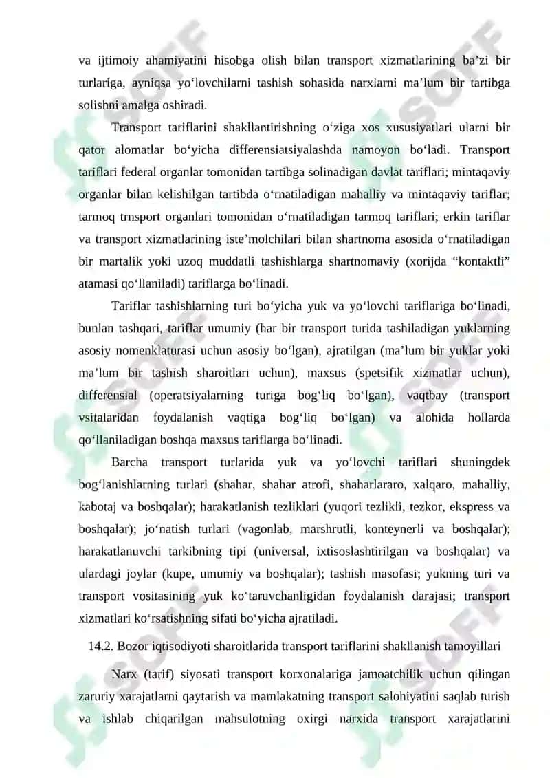 Transport Xarajatlari va Tariflari 4