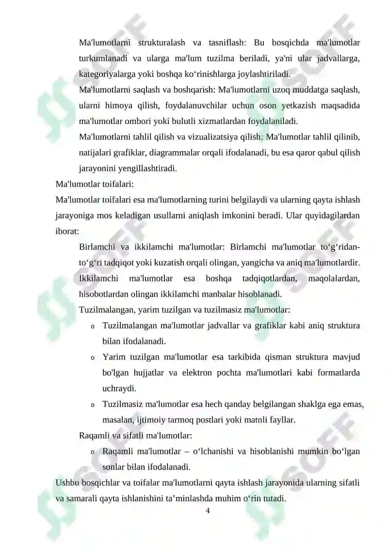 Ma'lumotlarni ifodalash bosqichlari. Maʼlumotlar toifalari 4
