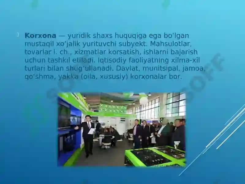 Korxona faolivatini to’xtatish sabablari va uni amalga oshirish tartibi. Korxona faolivatiga ta’sir etuvchi shart-sharoitlar. 4