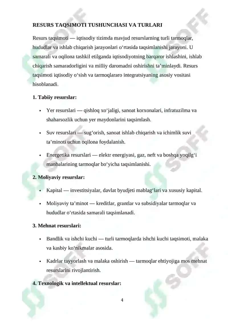 TARMOQLAR OʻRTASIDAGI RESURS TAQSIMOTI VA ISHLAB CHIQARISH ZANJIRLARINI OʻRGANISH 4