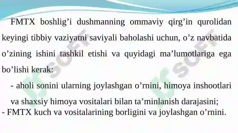 SHIKASTLANISH O’CHOG’IDA DASTLABKI UMUMIY, DASTLABKI TIBBIY YORDAMNI TASHKIL ETISH 4