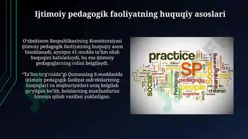 Ijtimoiy pedagogning kasbiy faoliyati o'rni 4
