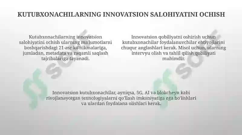 Kutubxona mutaxassislarning innavatsion kuchini boshqarish 4