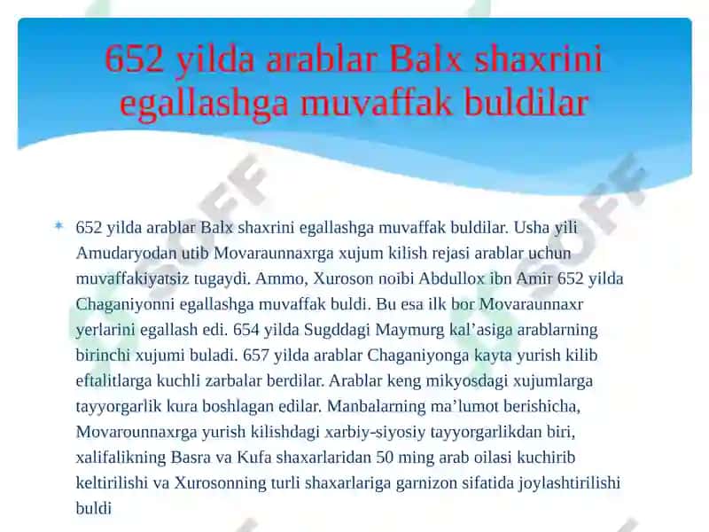 Arablarning O’rta Osiyoni istilo etishi va ularning Movaraunnahrdagi boshqaruvi: ijtimoiy-siyosiy jarayonlar 4