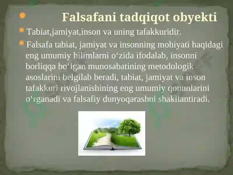 Falsafa fanining predmeti, mazmuni va jamiyatdagi roli 4