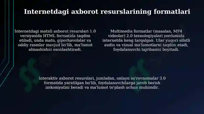 Internetdagi axborot resurslarining turlari(ommaviy axborot vositalari). 4
