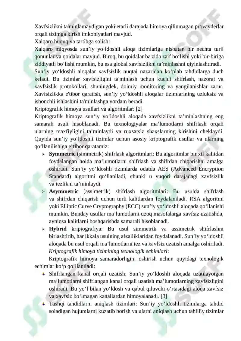 SUN’IY YO‘LDOSHLI ALOQADA KRIPTOGRAFIK HIMOYANING AHAMIYATI 4