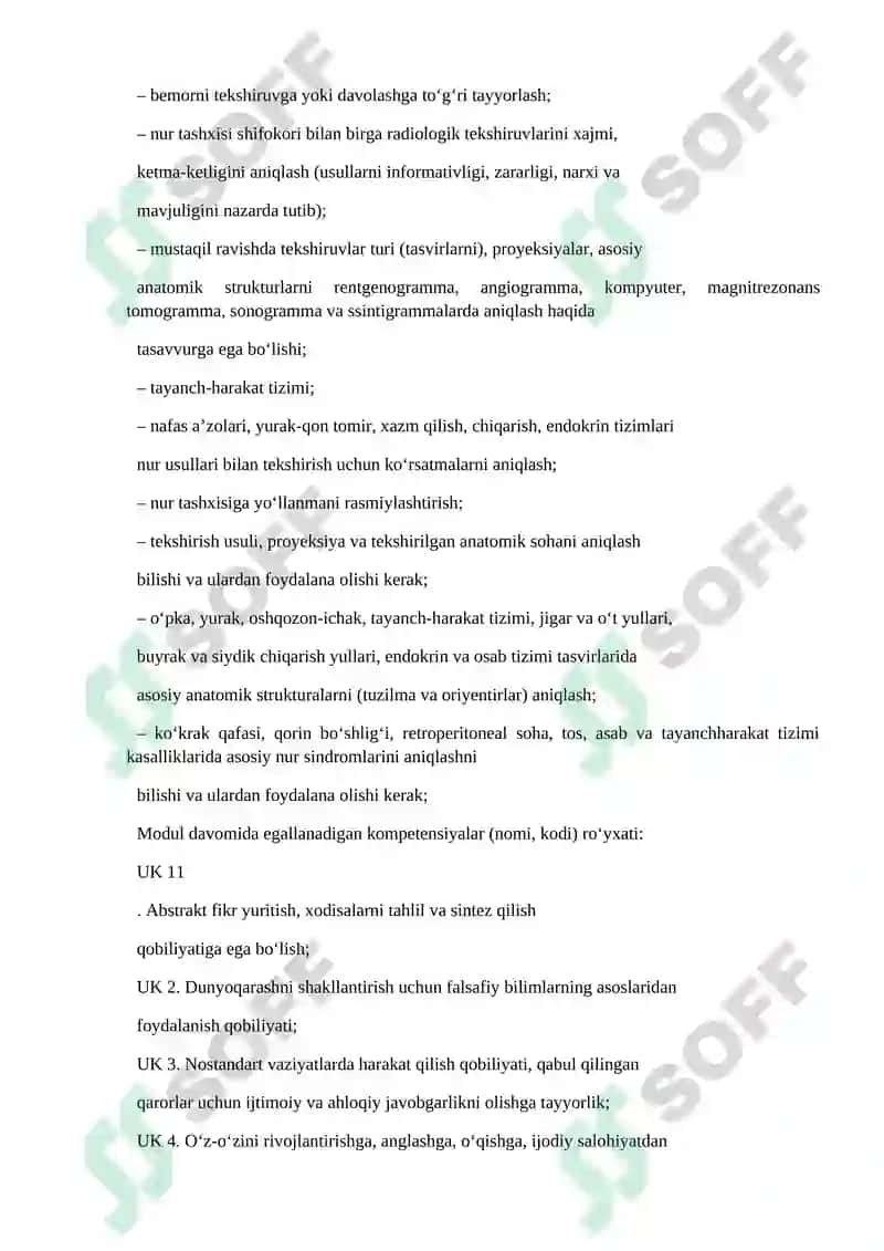 TIBBIY RADIOLOGIYA FANIDAN ISHCHI MODUL DASTURI 4
