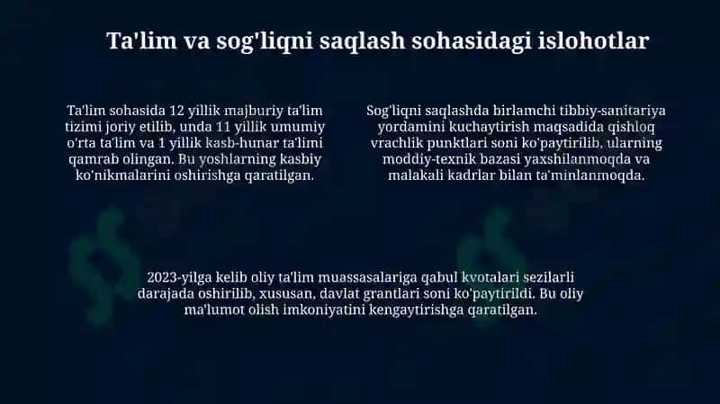 O'zbekistonda ijtimoiy sohada amalga oshirilayotgan o'zgarishlar mazmuni va mohiyati 4
