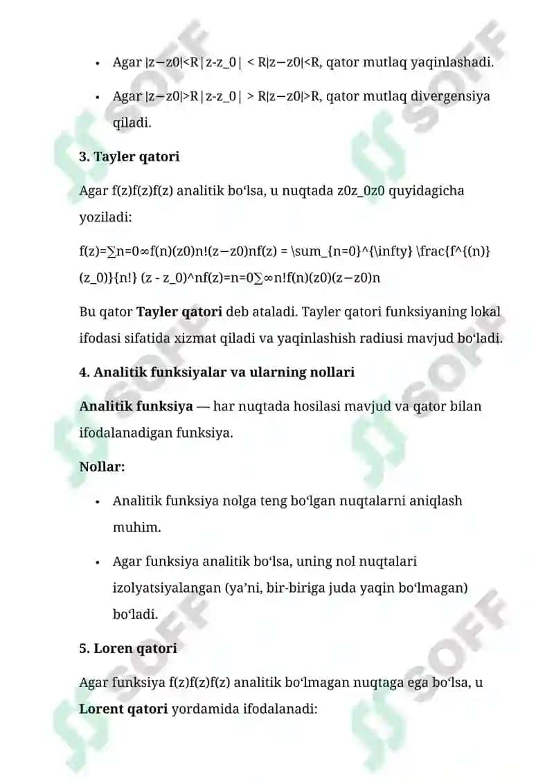 KOMPLEKS O‘ZGARUVCHILIK QATORLAR VA ANALITIK FUNKSIYALAR 4