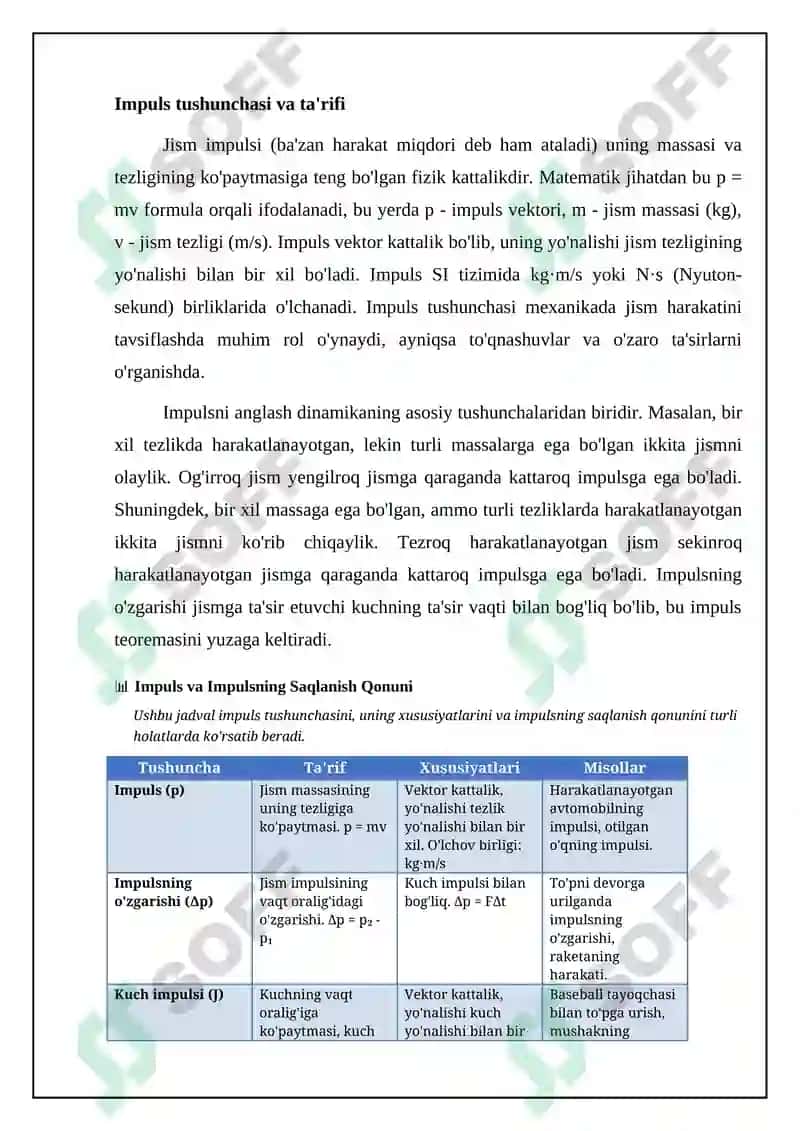 Jismning impulsi. Impulsning saqlanish qonuni 4